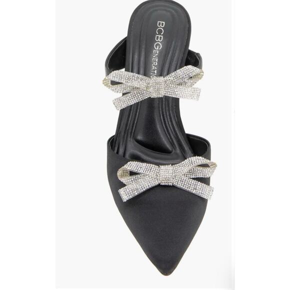 BCBGeneration Size 11 Bardia Black Rhinestone Bows Dress Shoes Mules Heels - Picture 2 of 5